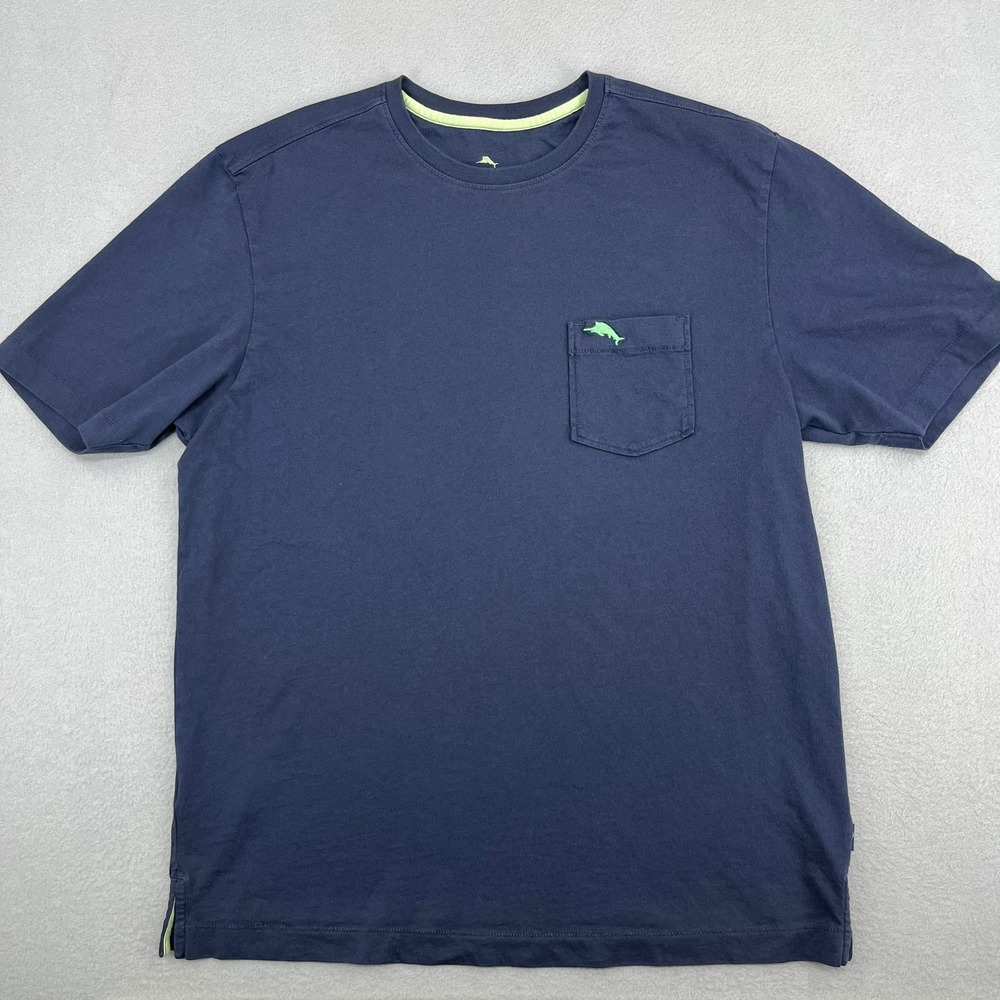 Tommy Bahama Mens Navy Blue Pima Cotton Pocket T-Shirt Marlin UPF 30 Small